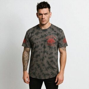 Affliction Men's Grunge Skull T-Shirt XL | Red Foil "Live Fast” Vintage Style